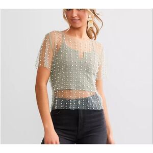 Endless Blue Embellished Mesh Top Diamonds and Pearls size M